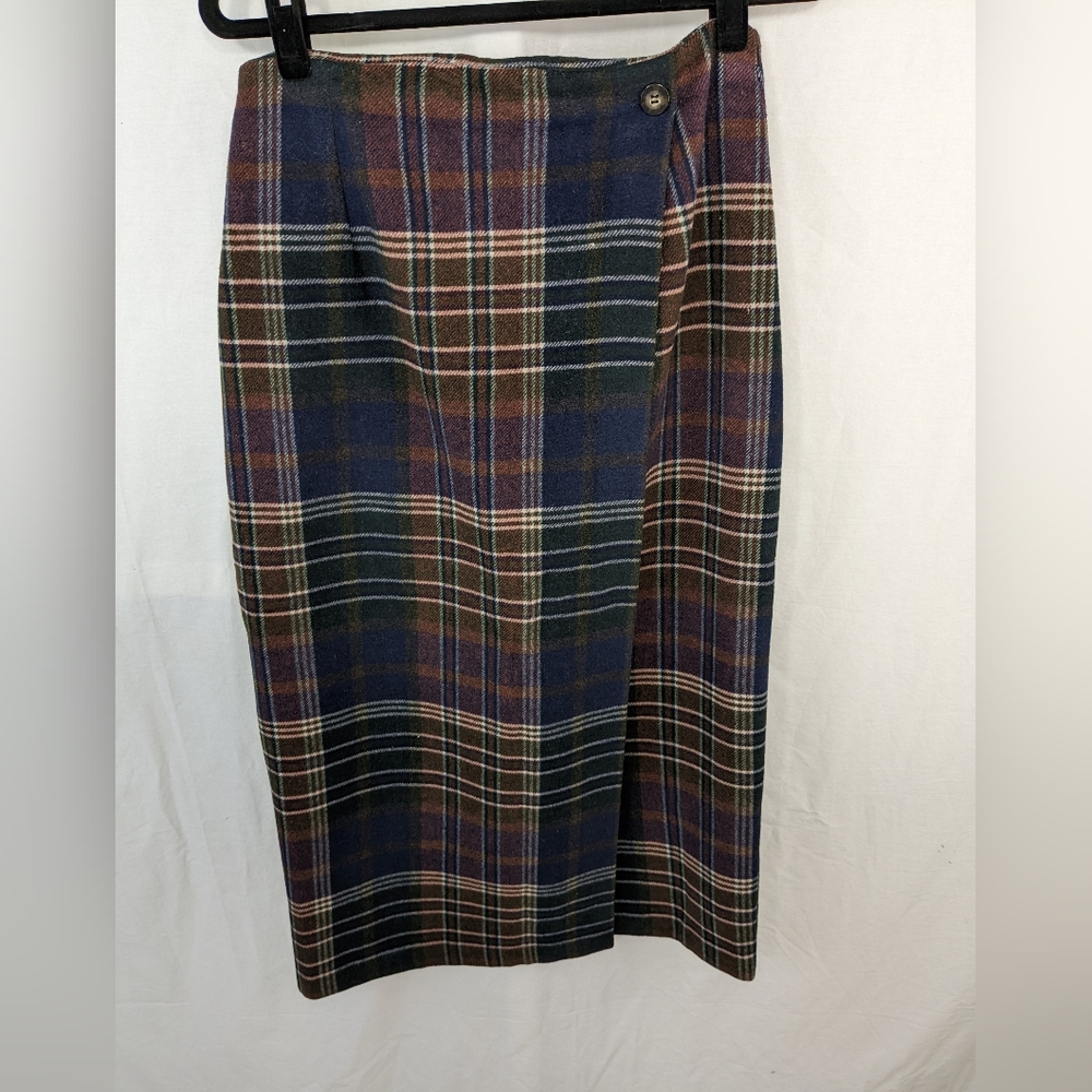 FieldGear Wool Chequered Blue and Green Multicolored Maxi Skirt